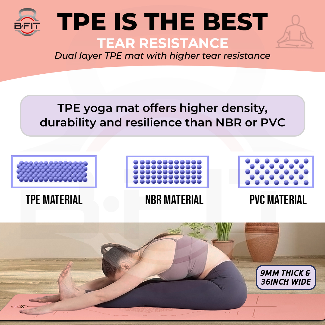 B Fit  Extra Wide 36x72 Inch 9 MM Thick Premium TPE Yoga Mat with Alignment Printed Green-Black  Color   - Classic Pro Yoga Mat Eco Friendly Non Slip Fitness Exercise Mat with Smart Carry Bag-Workout Mat for Yoga Pilates and Floor Exercises
