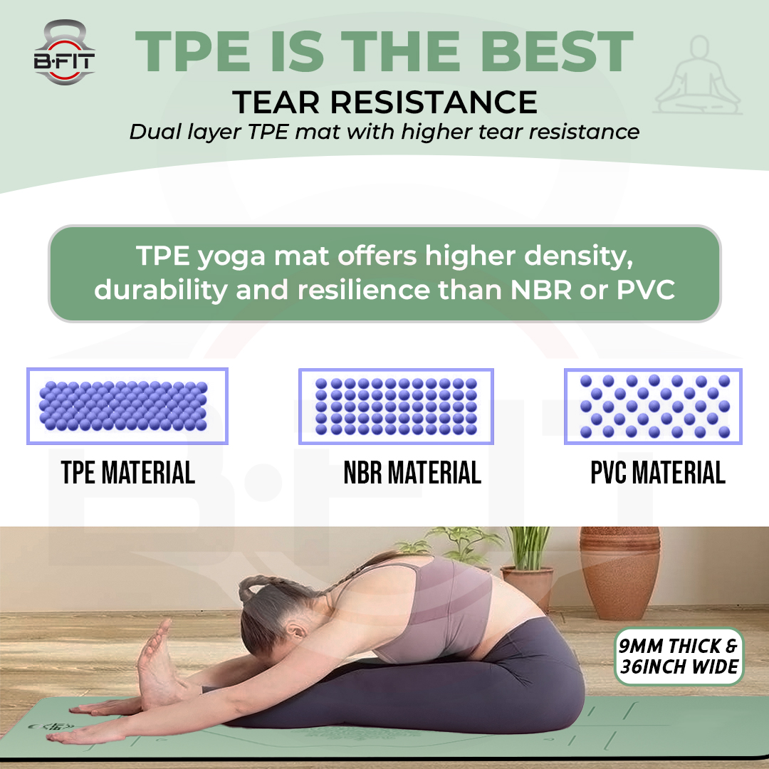 B Fit Extra Wide 36x72 Inch 9 MM Thick Premium TPE Yoga Mat with Alignment Printed Green-Black Color - Classic Pro Yoga Mat Eco Friendly Non Slip Fitness Exercise Mat with Smart Carry Bag-Workout Mat for Yoga Pilates and Floor Exercises