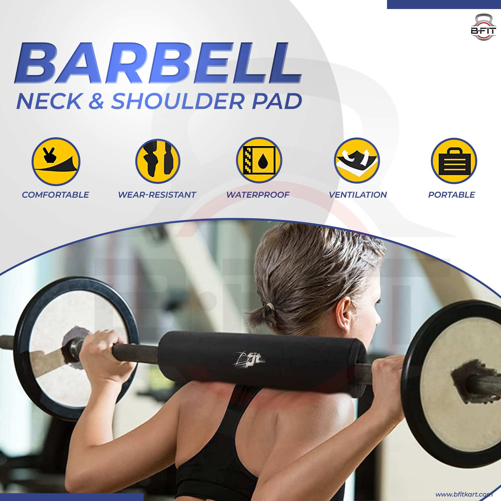 B Fit 17 Inches Black Color Extra Thick Barbell Neck Pad and Shoulder Support for Weight Lifting Crossfit Powerlifting Fits Olympic Size Bars and a Smith Machine Bar