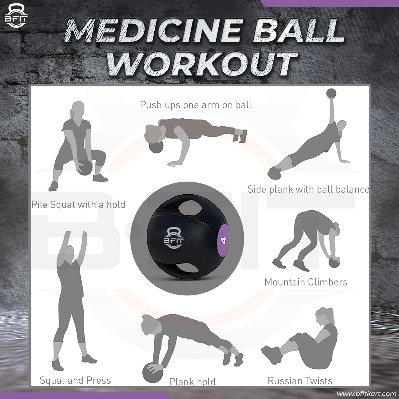 B Fit Dual Grip Medicine Ball 4 Kgs for Fitness Weighted Balance Plyometric Training Muscle Build