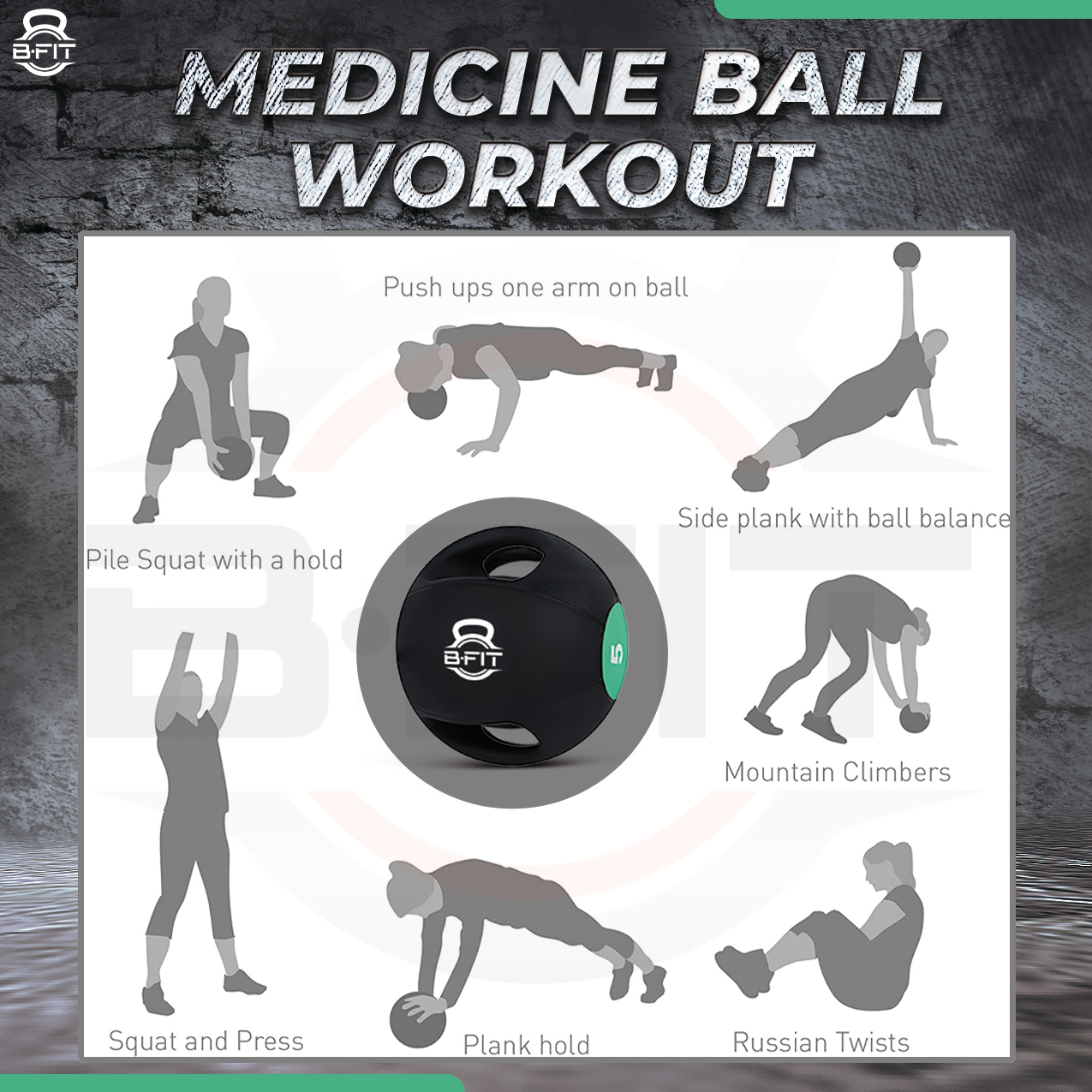 B Fit Dual Grip Medicine Ball 5 Kgs for Fitness Weighted Balance Plyometric Training Muscle Build