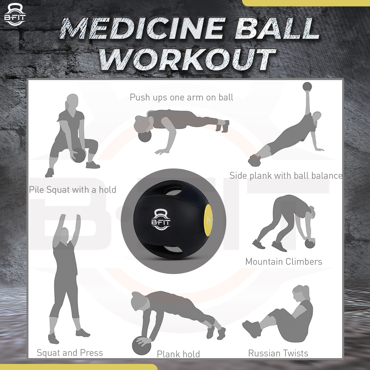 B Fit Dual Grip Medicine Ball 7 Kgs for Fitness Weighted Balance Plyometric Training Muscle Build