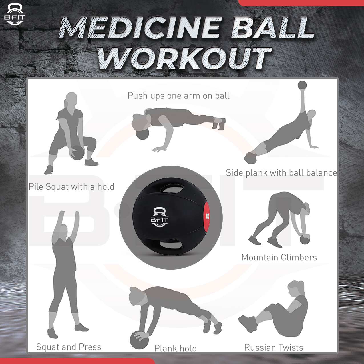 B Fit Dual Grip Medicine Ball 8 Kgs for Fitness Weighted Balance Plyometric Training Muscle Build