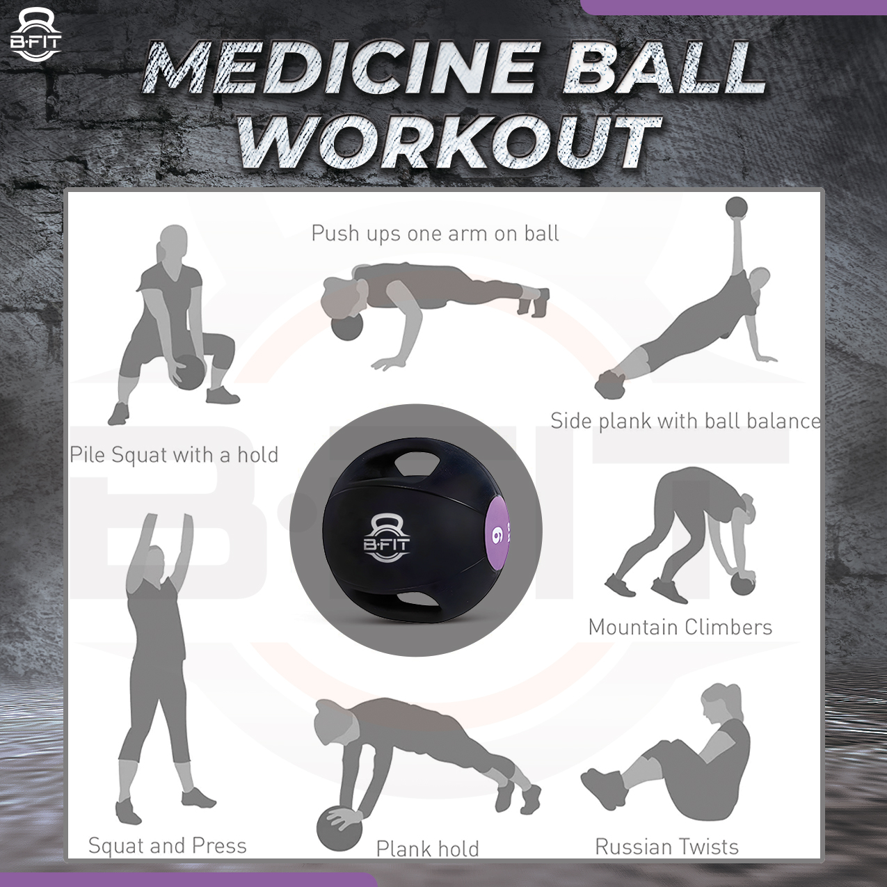 B Fit Dual Grip Medicine Ball 9 Kgs for Fitness Weighted Balance Plyometric Training Muscle Build