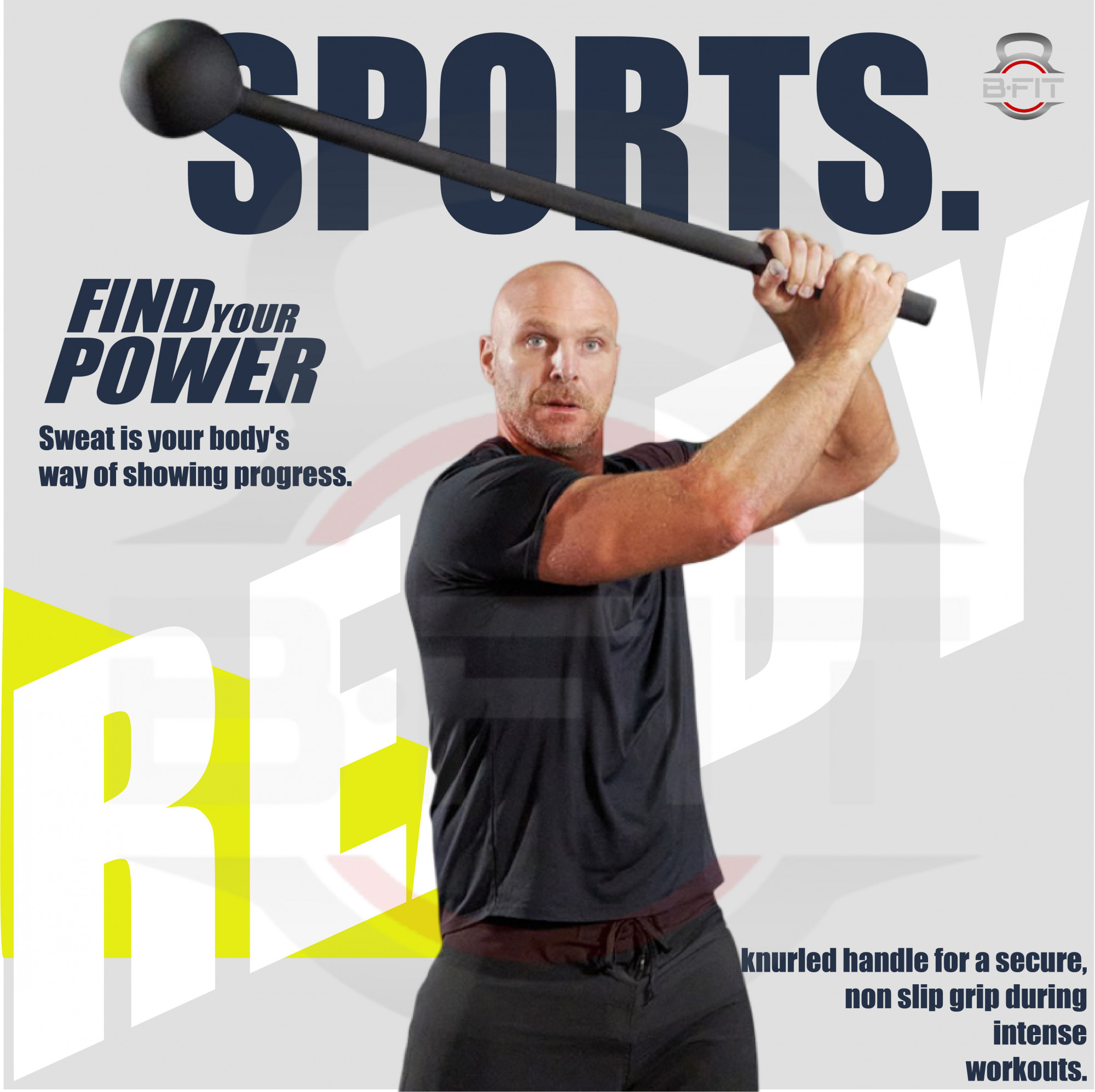 B Fit Steel 20 Kg Mac Bell for Strength Training Support Full Body Muscles Shoulder Grips Forearms Workouts Stretching