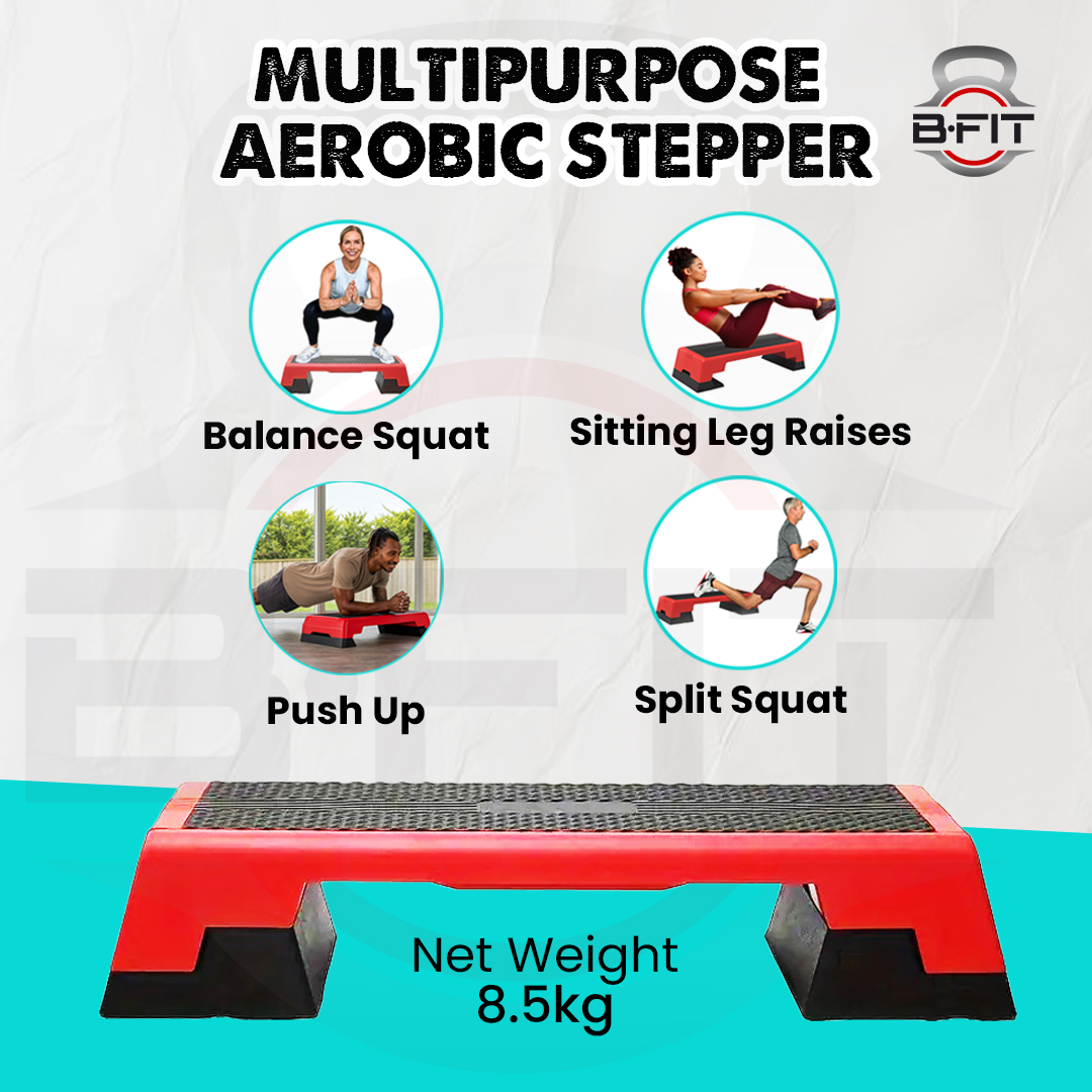 B Fit Multipurpose Commercial Aerobic Strength Training Workout Stepper for Cardio Workout with 3 Height Level Adjustments Anti- Skid Rubber pad on Legs  Anti Slip - Resistant Platform