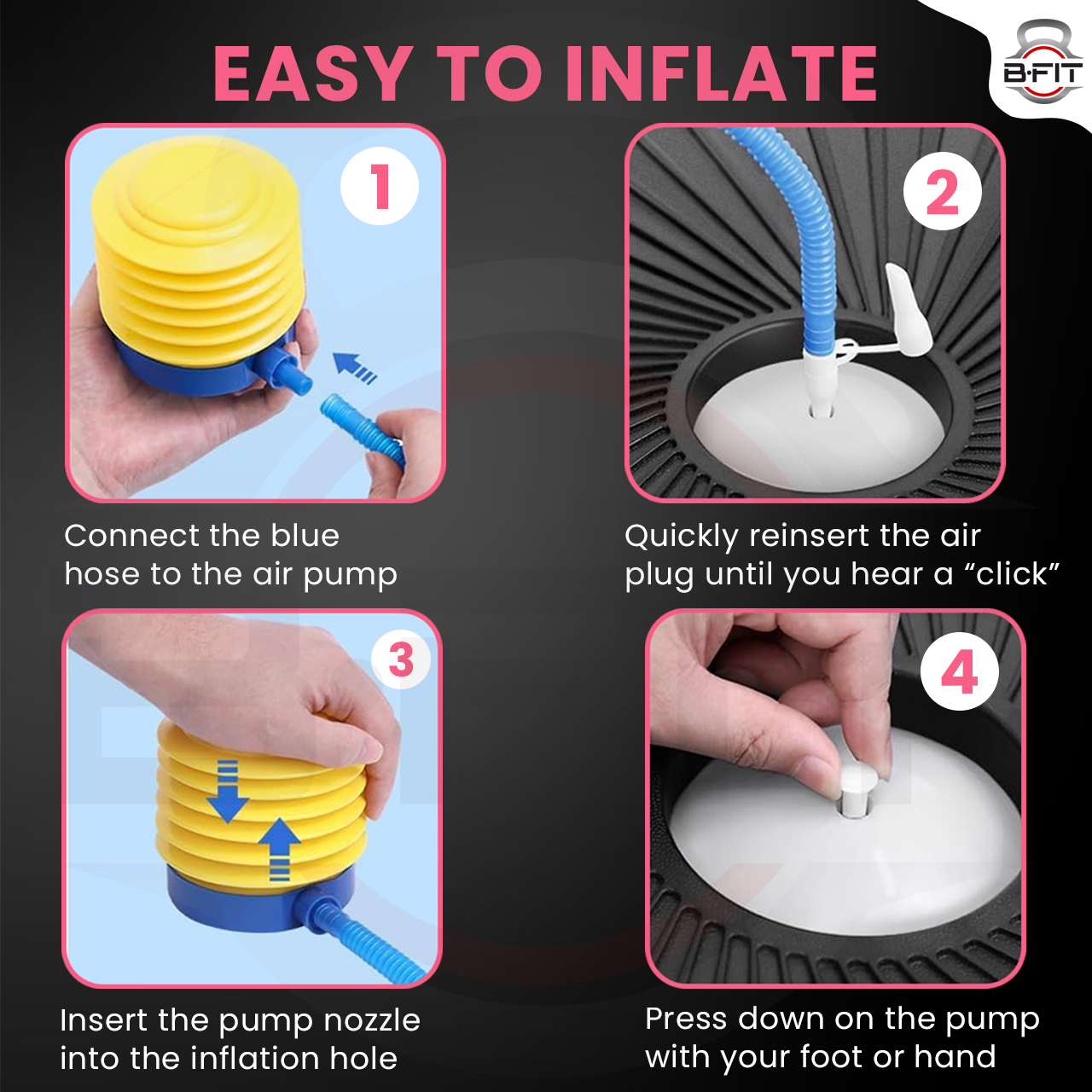 B Fit Balance Trainer Stability Half Ball 47 Cm with Pump - Improve Core and Ab Strength With Full Body Home Gym Workouts Or Fitness Training