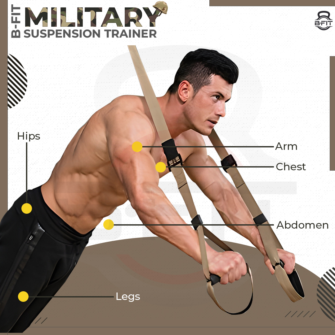 B Fit All-in-One Suspension Trainer - Home-Gym System In Attractive Military Color