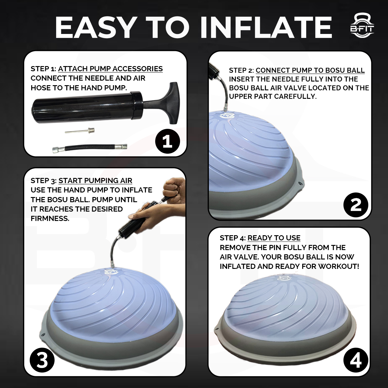 B Fit Balance Trainer Stability Half Ball 47 Cm with Pump - Improve Core and Ab Strength With Full Body Home Gym Workouts Or Fitness Training