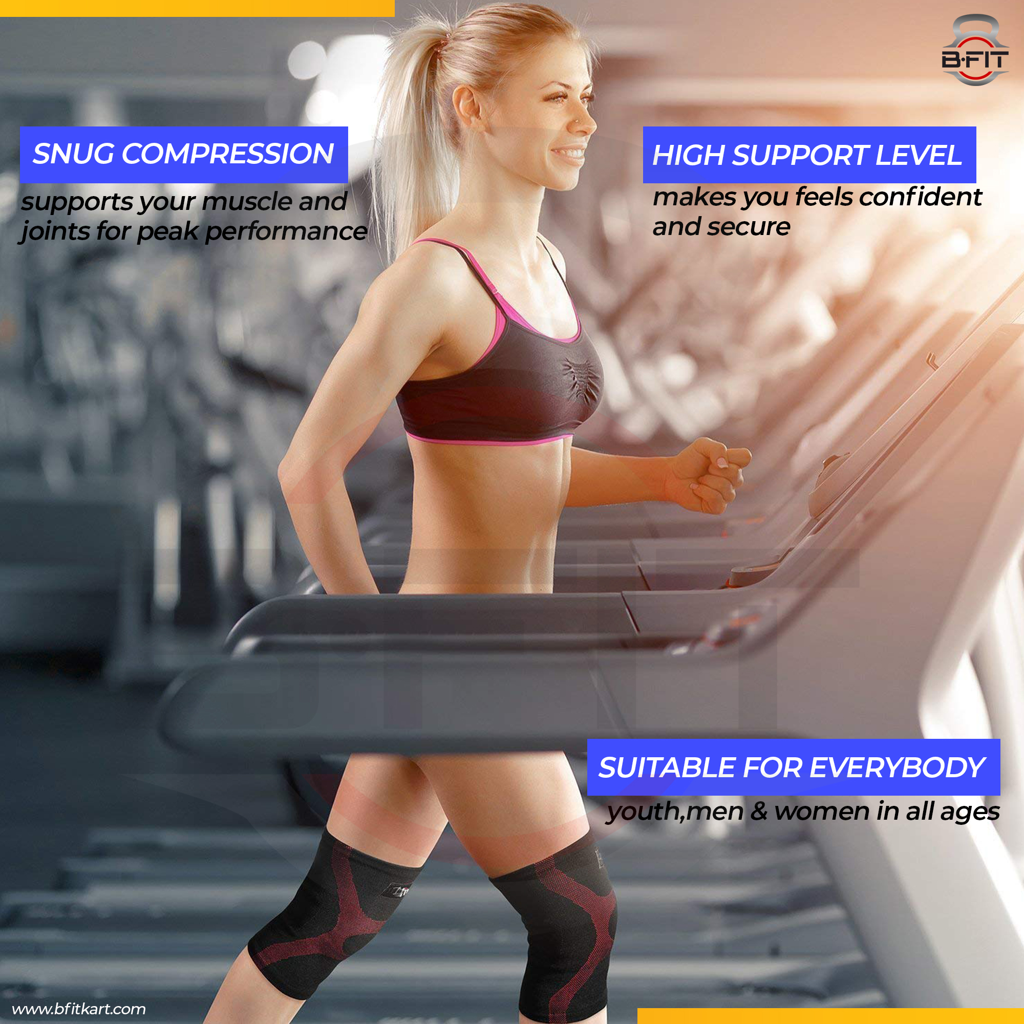 B Fit Knee Compression Sleeve One Pair Size Medium - Best Knee Brace for Men Women Knee Support for Running Basketball Weightlifting Gym Workout Sports