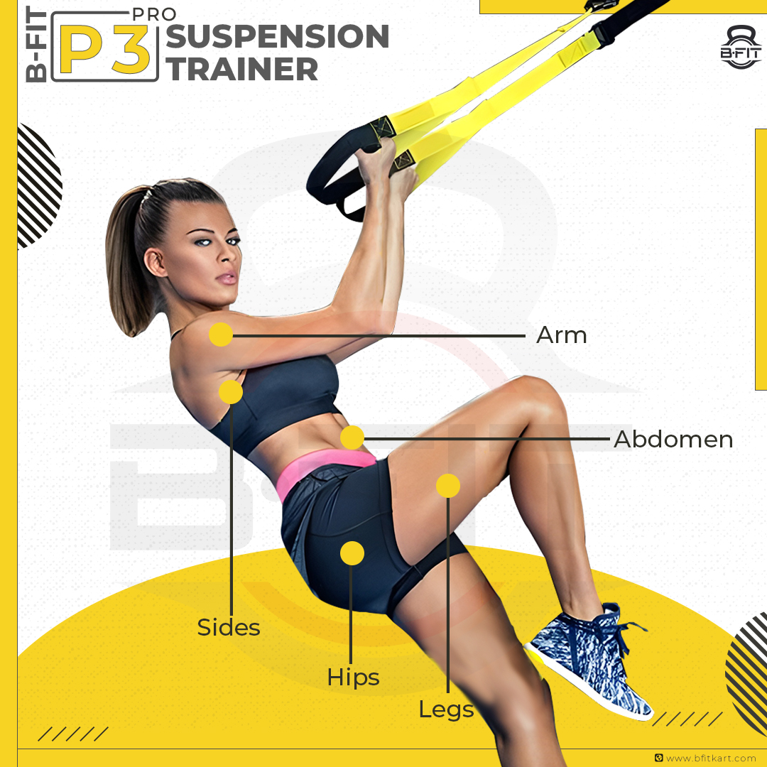 B Fit All-in-One Suspension Trainer - P3 Pro- Home-Gym System Kit with Additional Mount Anchor Bracket