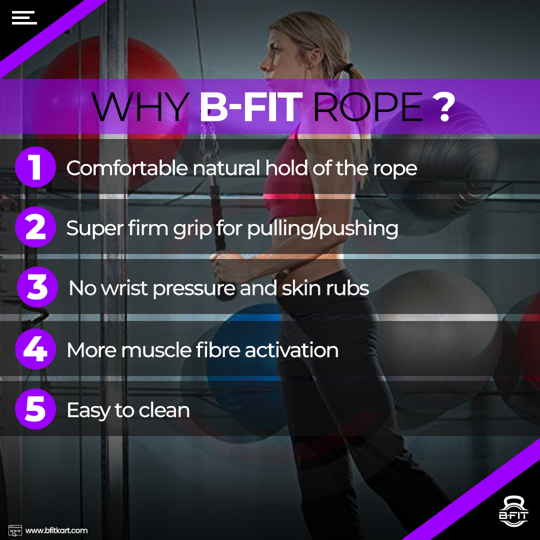 B fit Hammer Rope Single Grip Pull Down Bicep Cable Attachment Exercises Nylon 145