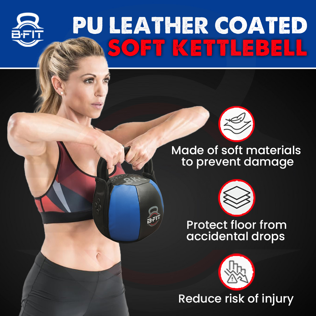 B Fit PU Leather Premium Soft Kettlebell 8 Kg with Handle for Weightlifting Conditioning Strength and core Training