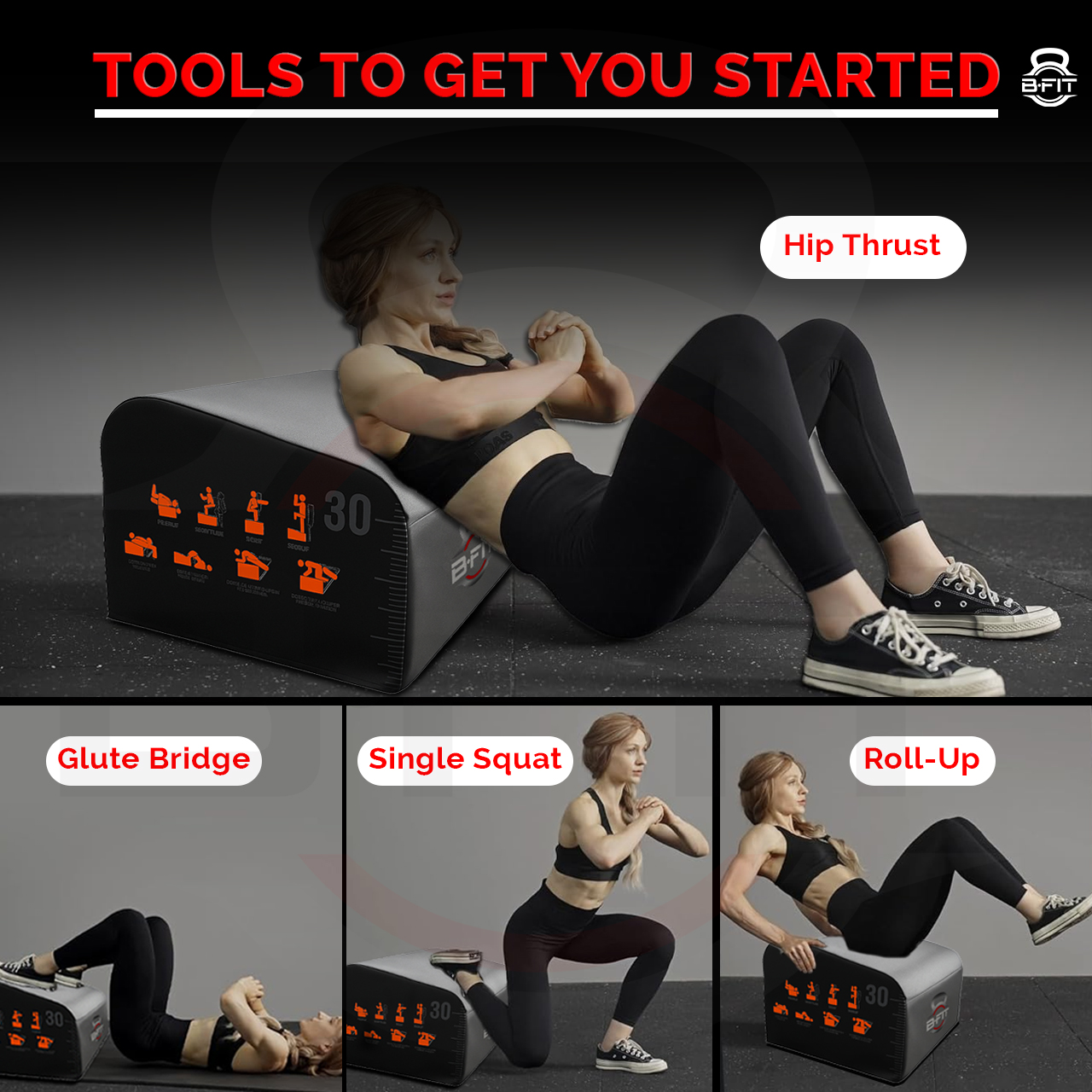 B Fit Hip Thrust Bench Multi-Functional Workout Box with Non-Slip Pad for Hip Thrust Glute Bridge Strength Training 700LB Load Capacity Glute Workout Equipment for Home and Gym