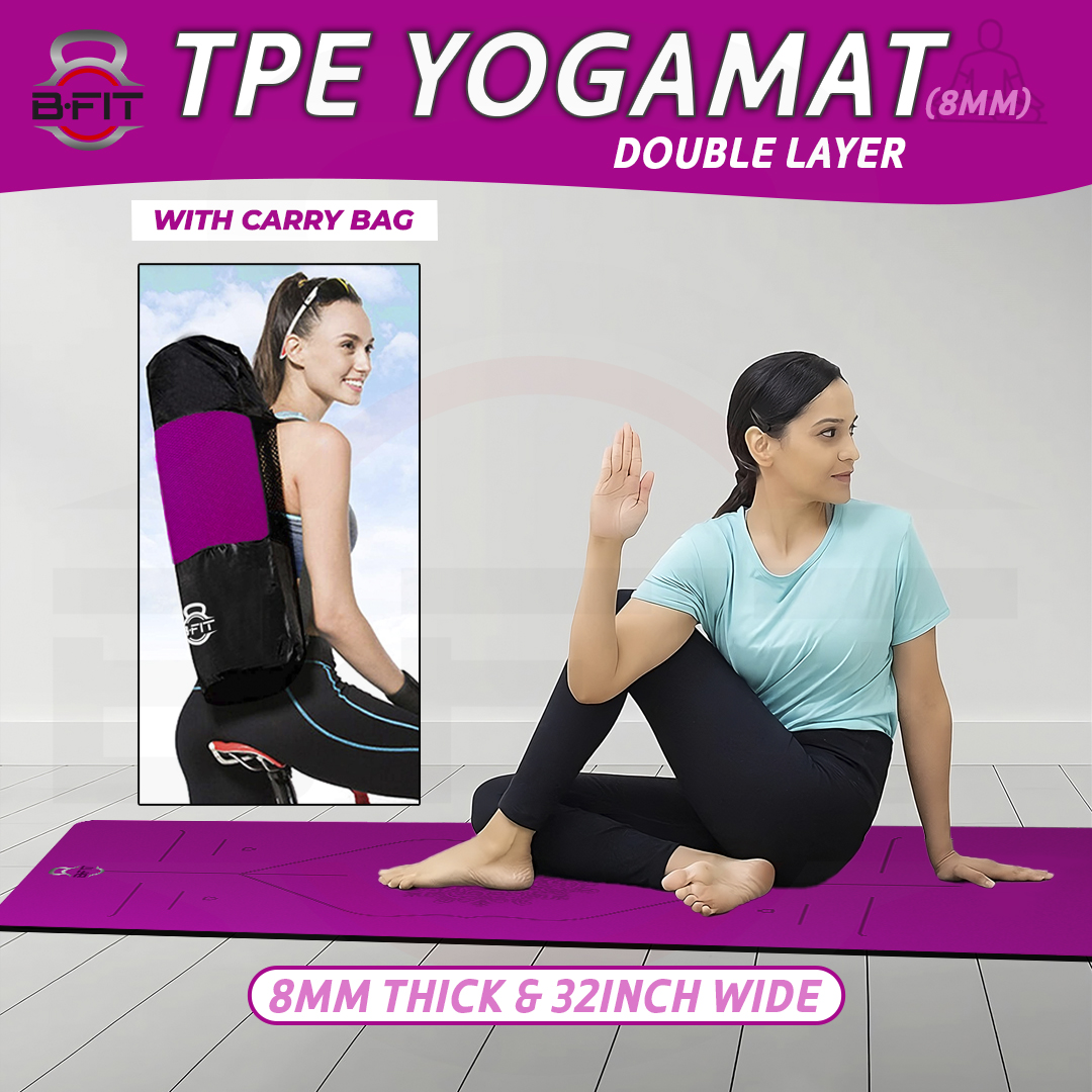 B Fit Extra Wide 31x72 Inch 8 MM Thick Premium TPE Yoga Mat with Alignment Printed Green-Black Color - Classic Pro Yoga Mat Eco Friendly Non Slip Fitness Exercise Mat with Smart Carry Bag-Workout Mat for Yoga Pilates and Floor Exercises