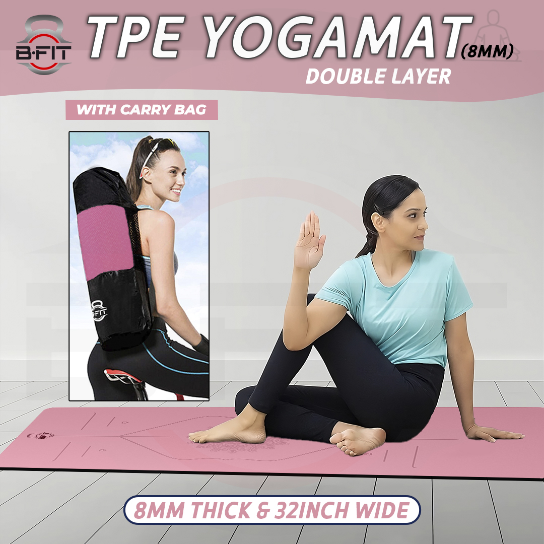 B Fit Extra Wide 31x72 Inch 8 MM Thick Premium TPE Yoga Mat with Alignment Printed Green-Black Color - Classic Pro Yoga Mat Eco Friendly Non Slip Fitness Exercise Mat with Smart Carry Bag-Workout Mat for Yoga Pilates and Floor Exercises