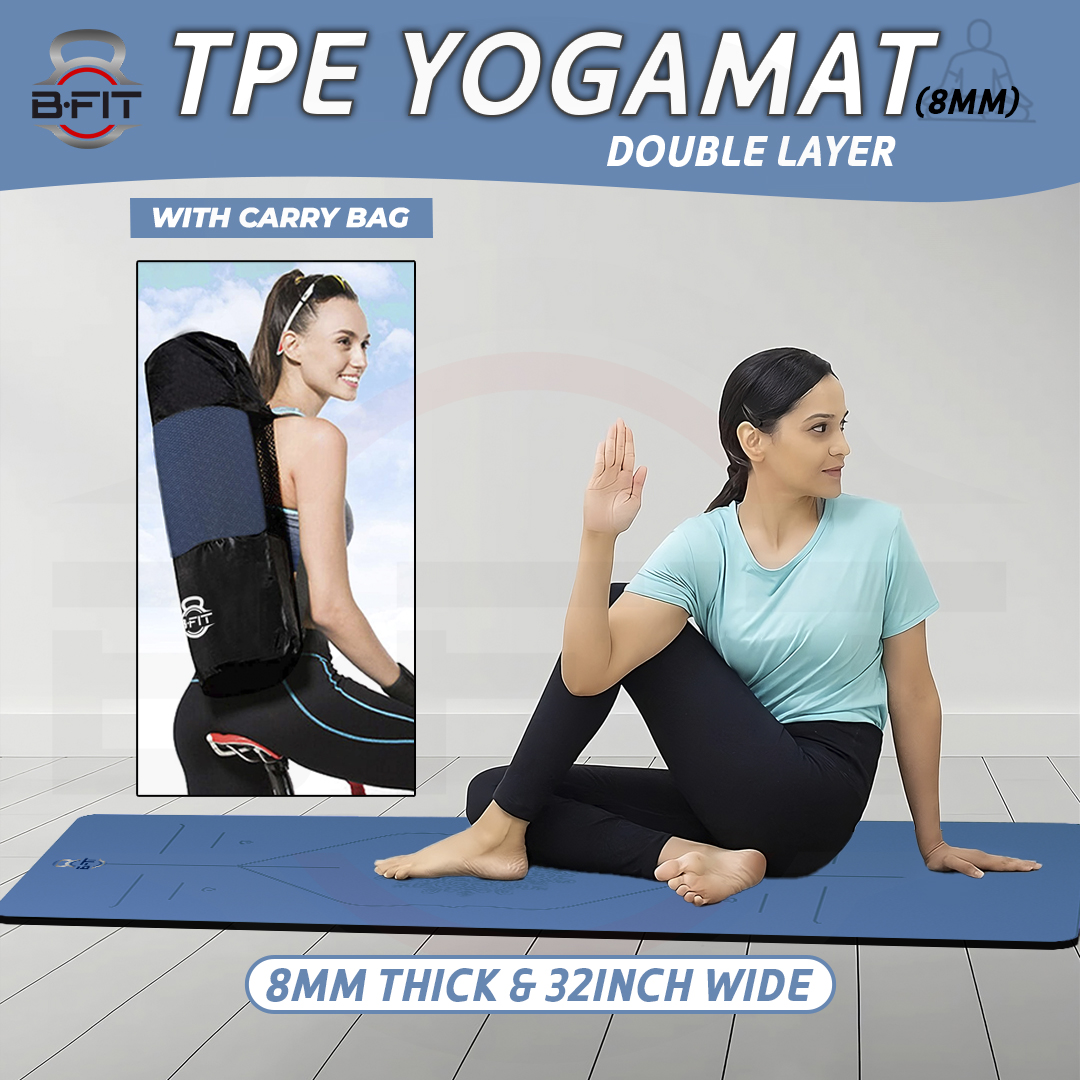 B Fit  Extra Wide 31x72 Inch 8 MM Thick Premium TPE Yoga Mat with Alignment Printed Green-Black  Color   - Classic Pro Yoga Mat Eco Friendly Non Slip Fitness Exercise Mat with Smart Carry Bag-Workout Mat for Yoga Pilates and Floor Exercises