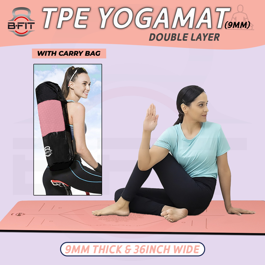 B Fit Extra Wide 36x72 Inch 9 MM Thick Premium TPE Yoga Mat with Alignment Printed Green-Black Color - Classic Pro Yoga Mat Eco Friendly Non Slip Fitness Exercise Mat with Smart Carry Bag-Workout Mat for Yoga Pilates and Floor Exercises