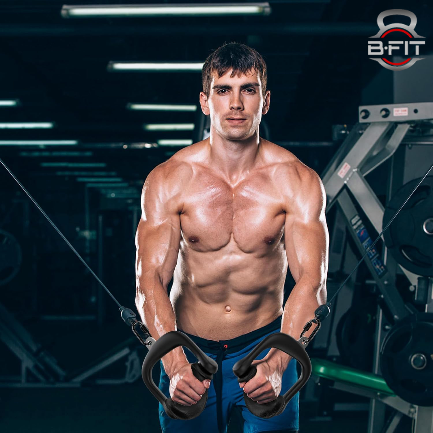 B Fit Ergonomic Non-Slip D Handle Cable AttachmentPair Cable Machine Handles for LAT Pulldown Gym Handles for Cables