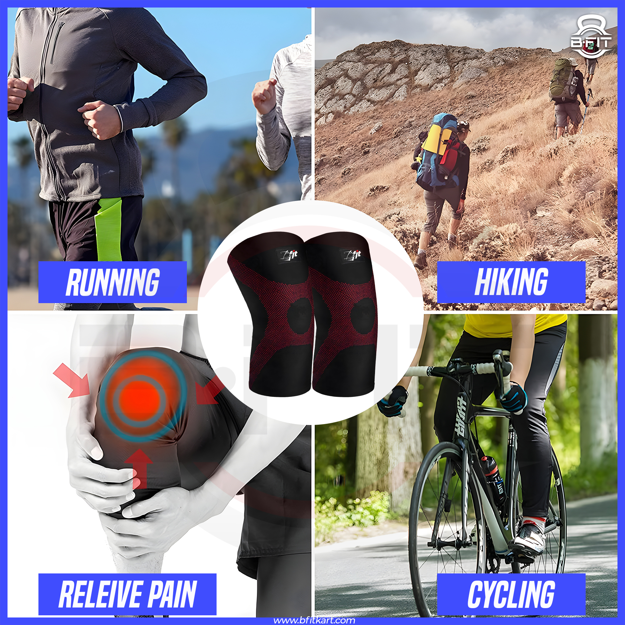 B Fit Knee Compression Sleeve One Pair Size Large - Best Knee Brace for Men Women Knee Support for Running Basketball Weightlifting Gym Workout Sports