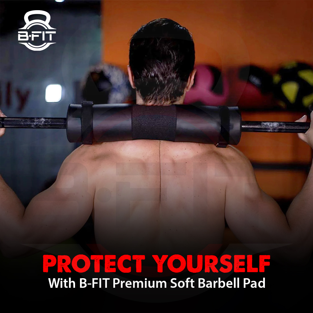 B Fit Barbell Squat Pad with Strap - Neck  Shoulder Protective Pad - Great for Squats Lunges Hip Thrusts Weight Lifting  More - Fit Standard and Olympic Bars Perfectly