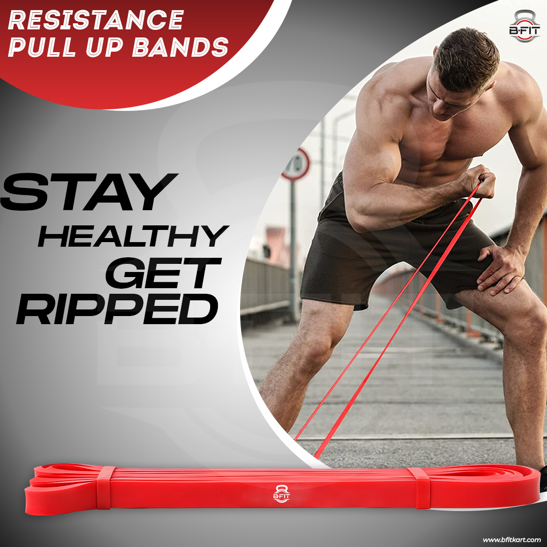 B FIT Super Heavy Pull Up Assist Bands - Heavy Duty Resistance Band Mobility Powerlifting Exercise Bands Stretching Resistance Training Red 15-35 lbs