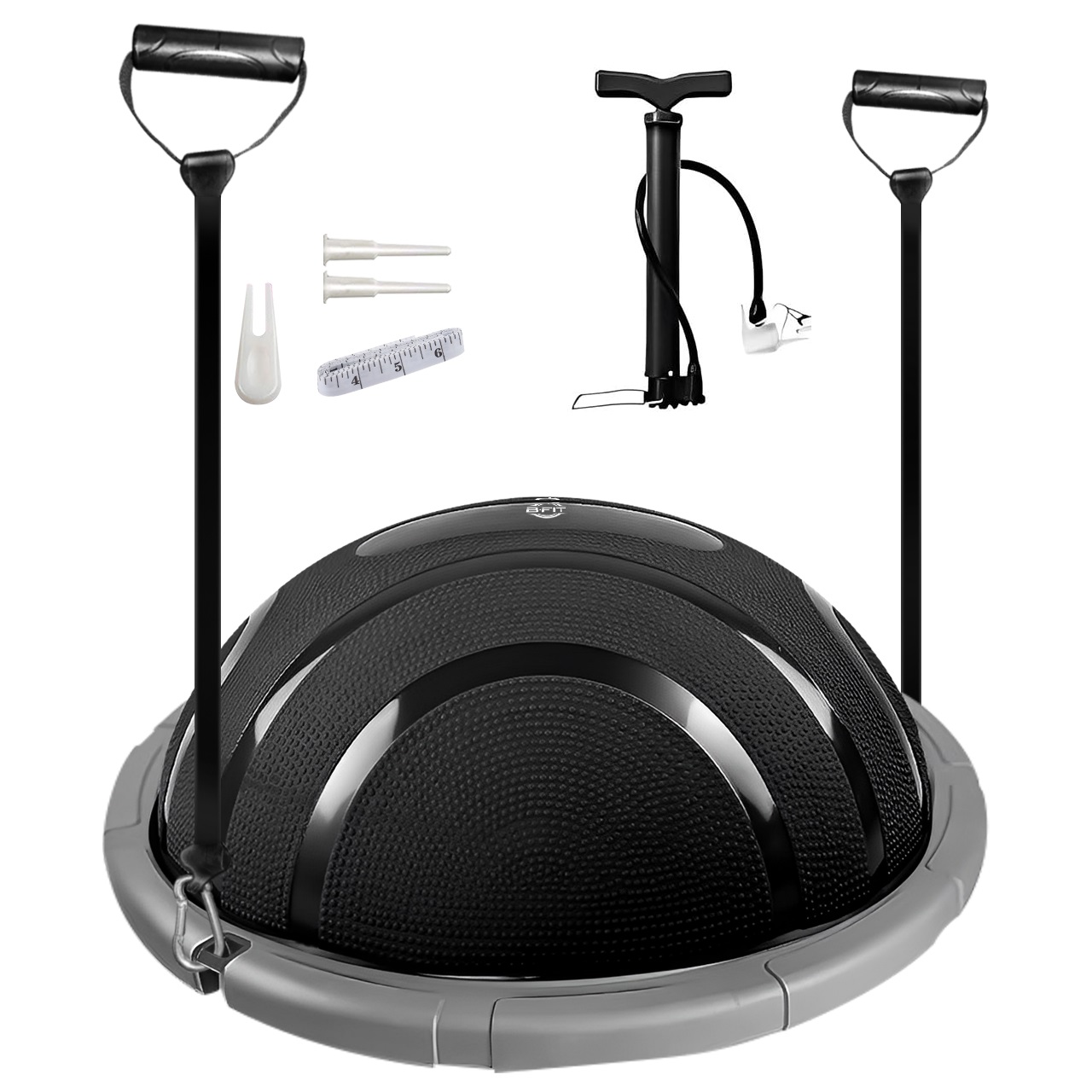 B FIT Balance Trainer Stability Half Bosu Ball with Resistance Bands and Pump - Improve Core and Ab Strength With Full Body Home Gym Workouts Or Fitness Training