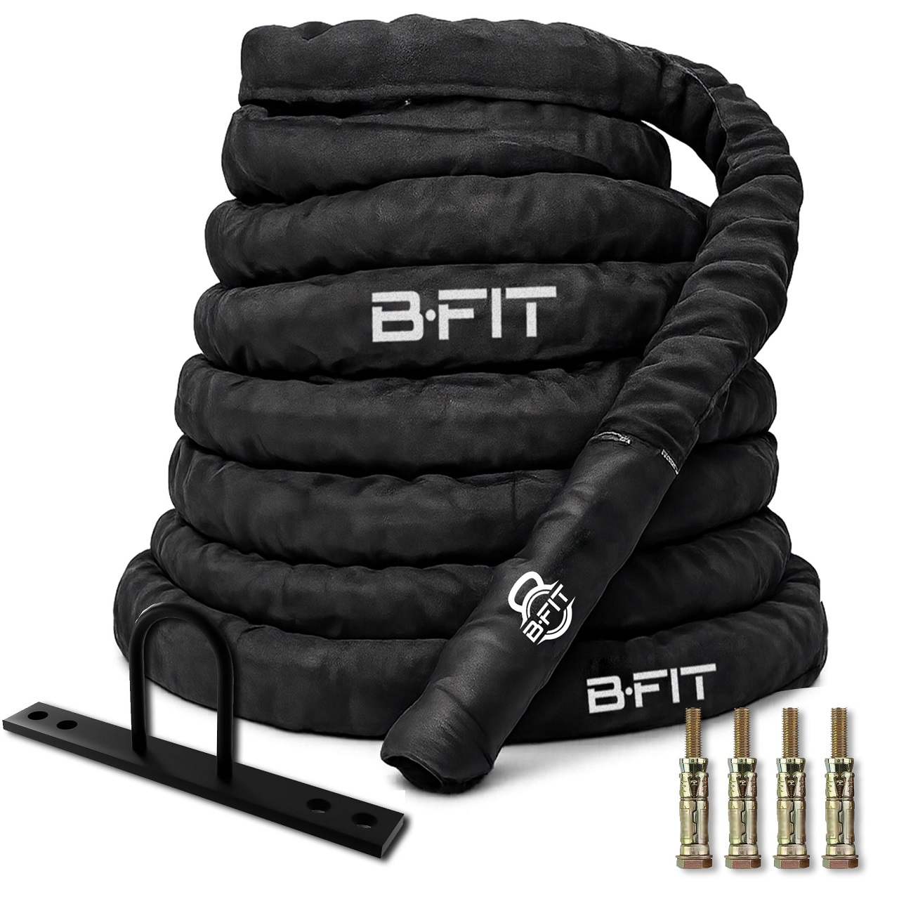 B Fit Battle Rope With Sleeves Length 50 Feet 15 Thick with Anchor Kit Full Body Workout Equipment to Lose Fat Boost Strength Fast Efficient Heavy Rope