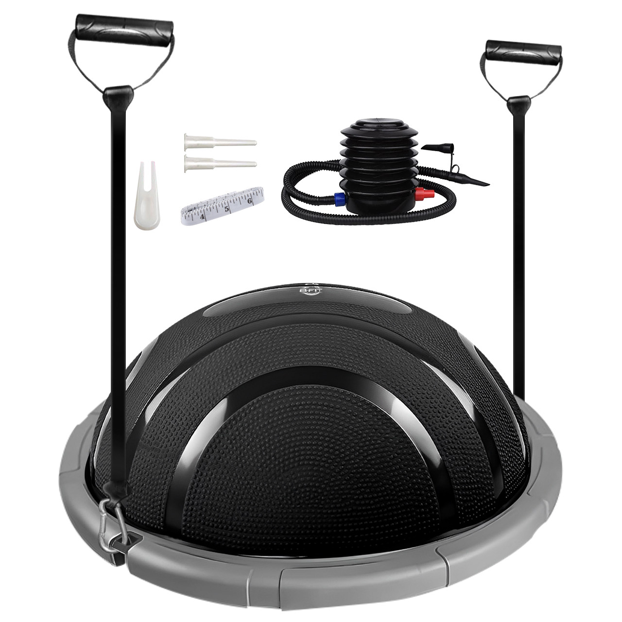 B FIT Balance Trainer Stability Half Bosu Ball with Resistance Bands and Pump - Improve Core and Ab Strength With Full Body Home Gym Workouts Or Fitness Training