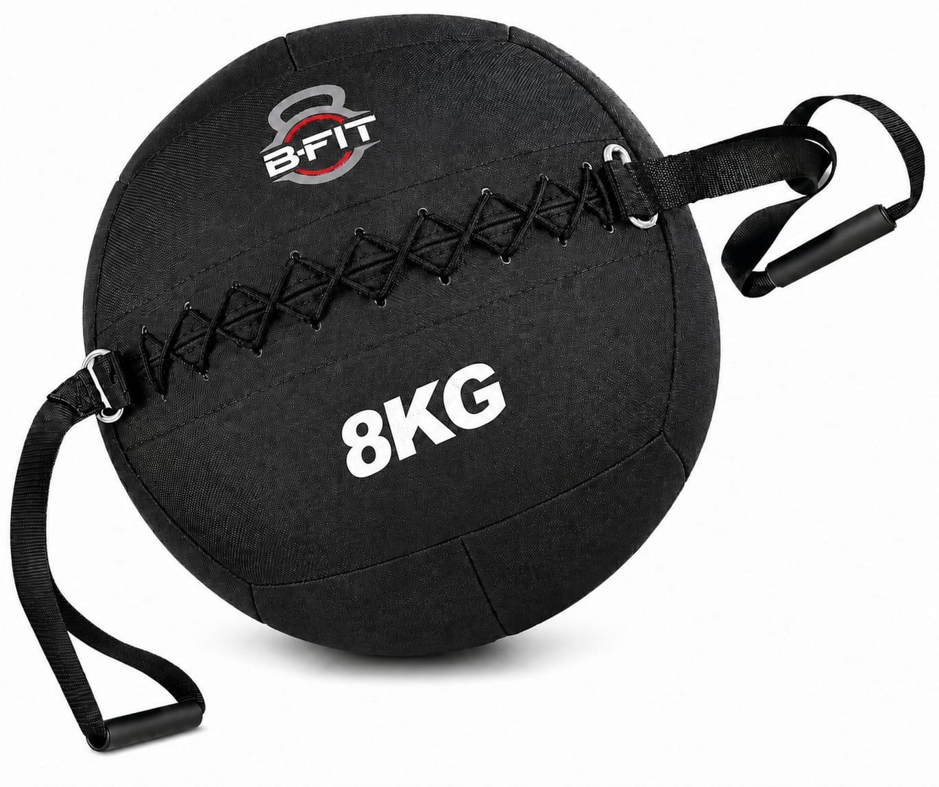 B fit Wall Ball with Handles 8 Kg Weighted Exercise Ball for Dynamic Home Gym HIIT Workouts Build Strength Power Endurance Cardio Fitness Soft Leather Heavy Duty Material Comfortable Grip Balanced Weight