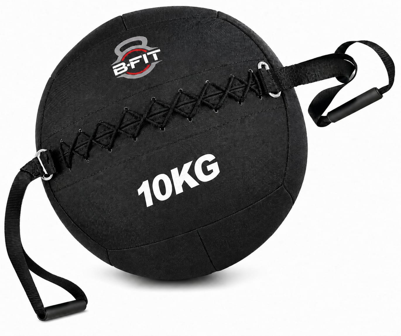 B fit Wall Ball with Handles 10 Kg Weighted Exercise Ball for Dynamic Home Gym HIIT Workouts Build Strength Power Endurance Cardio Fitness Soft Leather Heavy Duty Material Comfortable Grip Balanced Weight