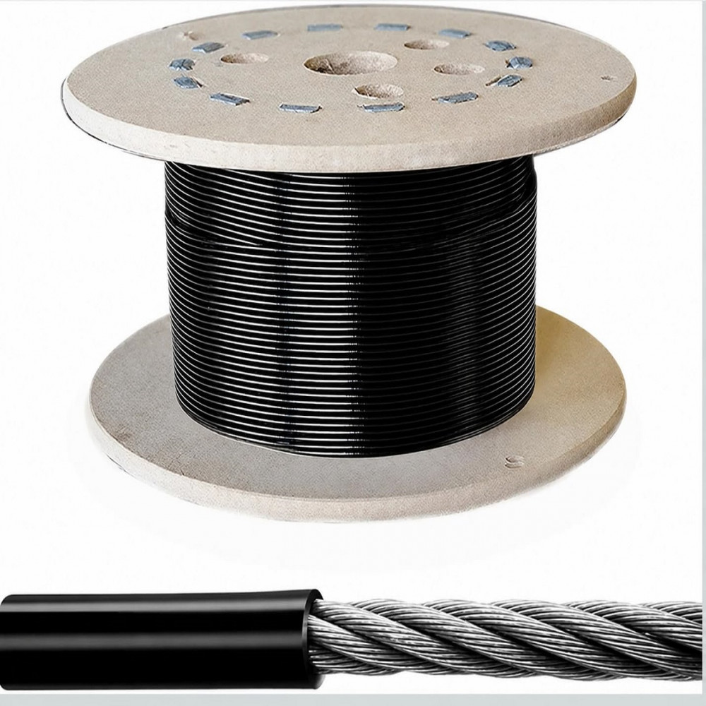 Image of B Fit Gym Wire Rope, 5 MM Thick Material PU (Polyurethane) Coated Black Color Cable Inside Steel