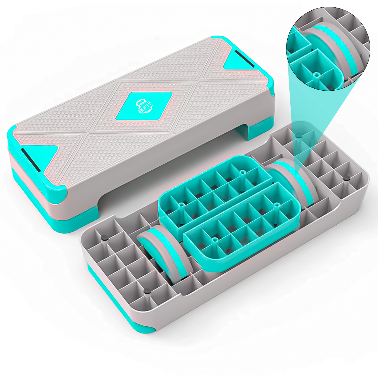 B Fit 2-in-1 Adjustable Aerobic Step Platform Fitness Exercise Stepper with Rocker Balance Board Legs for Home Workout Step Exercise Balance Training