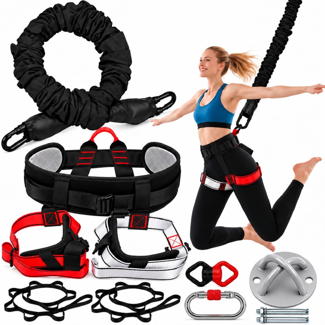 B Fit Upgraded Version Heavy Bungee Resistance Band Set Gravity Yoga Bungee Cord Resistance Belt Set 4D Bungee Dance Rope Workout Fitness Home Gym Professional Training Equipment 80 Kgs