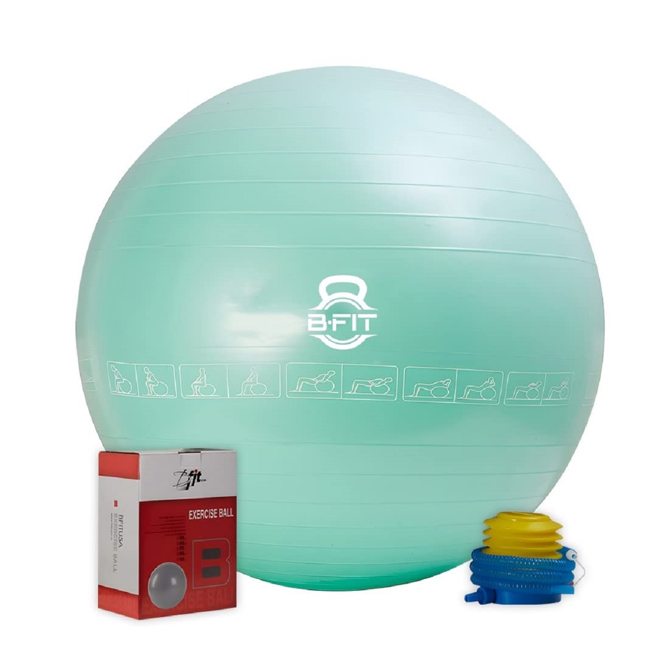 B Fit Exercise Printed Heavy Duty Teal Commercial Gym Ball 65-95 Cm- Non-Slip Stability Ball - Anti Burst Yoga Ball