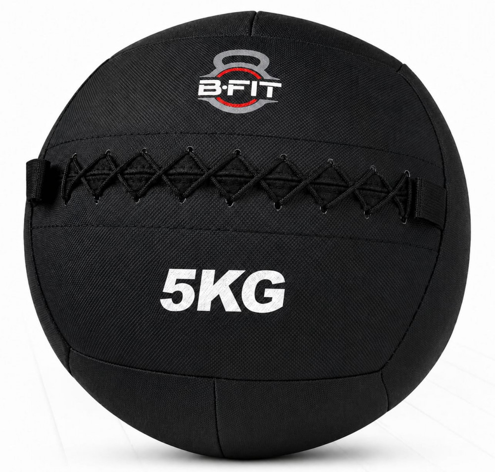 Image of B fit Wall Ball 5 Kg, Weighted Exercise Ball for Dynamic Home, Gym &amp; HIIT Workouts, Build Strength, Power, Endurance &amp; Cardio Fitness, Soft Leather Heavy Duty Material, Comfortable Grip, Balanced Weight