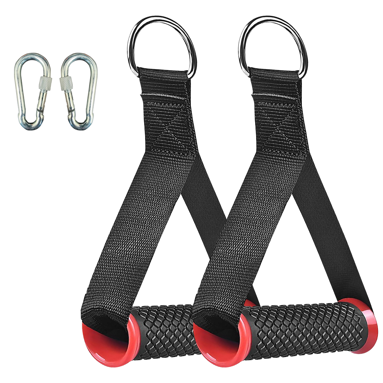 B Fit Nylon Gym Handle Pair with 8 MM Carabiners Snap Hook