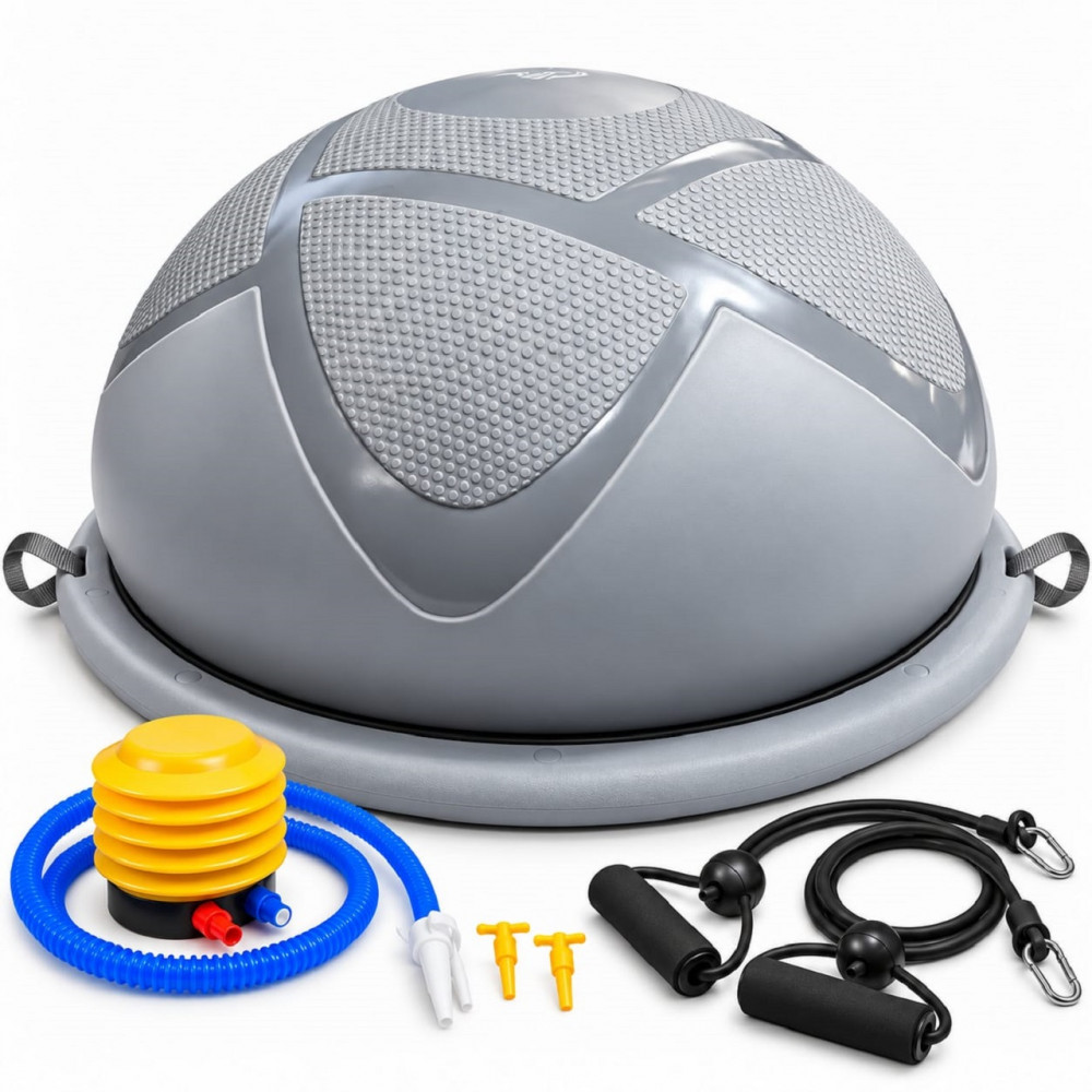 Image of B FIT Balance Trainer Stability Half Ball / Bosu Ball Grey Colour 54 Cm. with Pump and Tubes