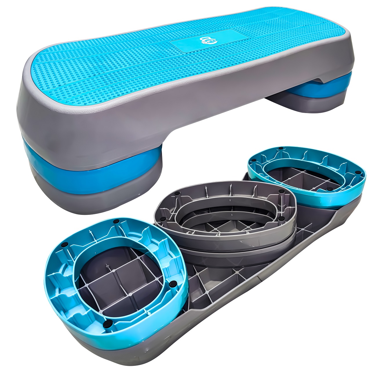 B Fit Aerobic Step Platform Workout Fitness Equipment Stepper Trainer Aerobic Step Platform with with 3 Riser Platform Non-Slip Surface Color Blue Size 85X35X21CM