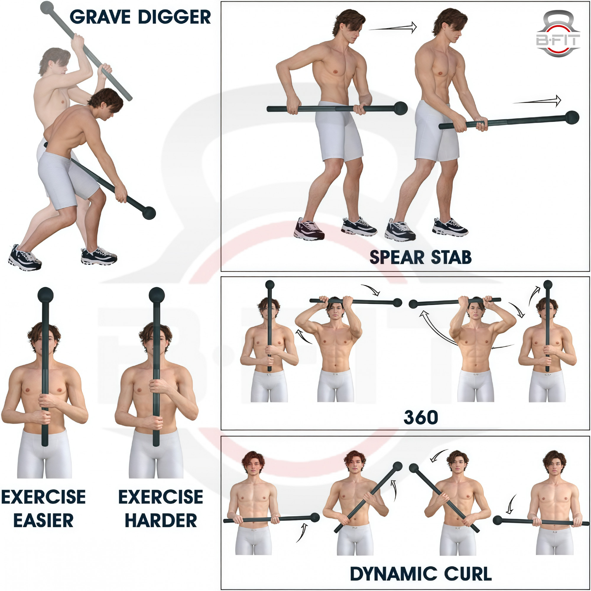 B Fit Steel 20 Kg Mac Bell for Strength Training Support Full Body Muscles Shoulder Grips Forearms Workouts Stretching