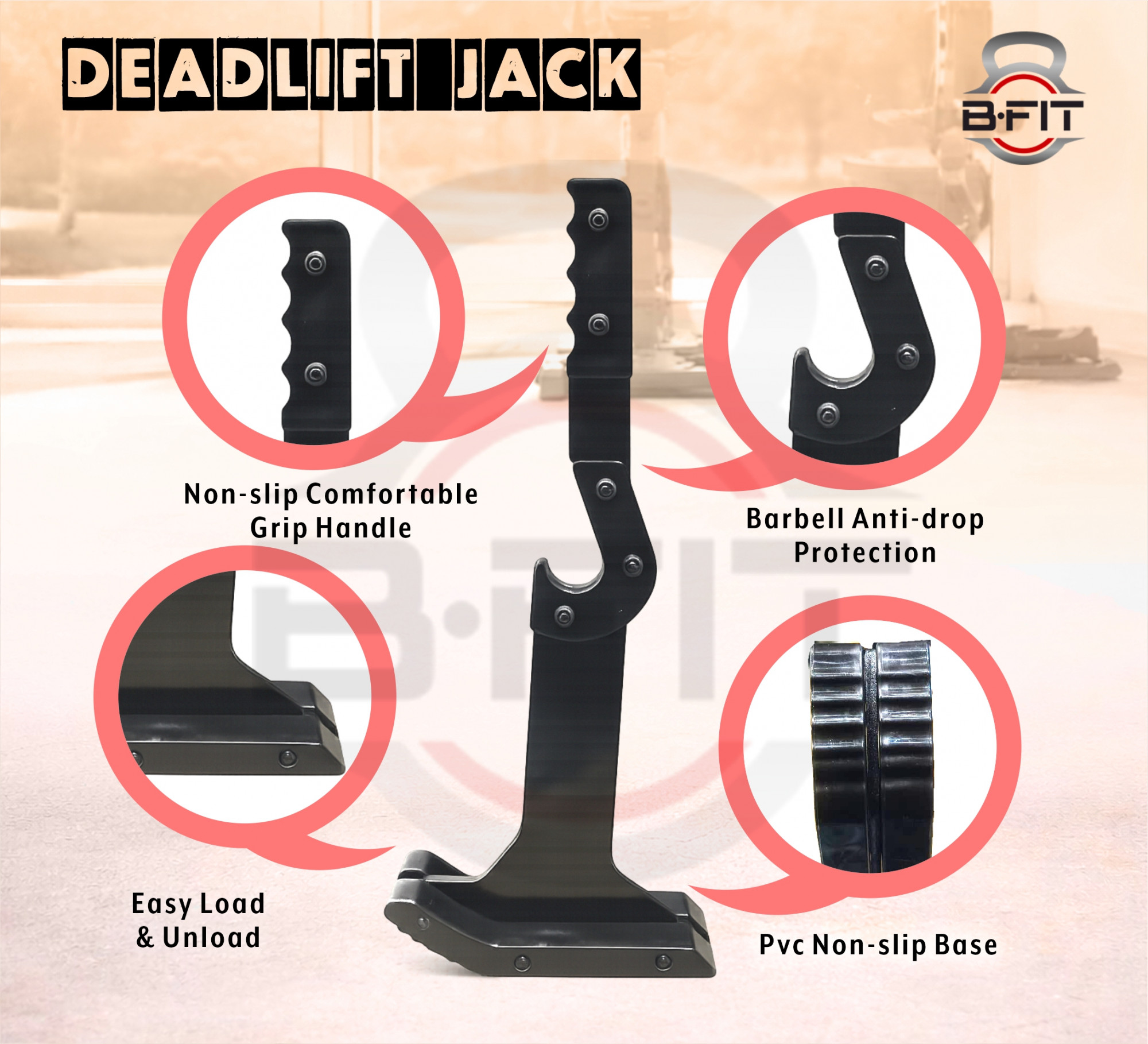 B Fit Deadlift JackBarbell Jack Unload 660LB Barbell Stand with Non-Slip Handle and Base Perfect for Deadlift and Powerlifting