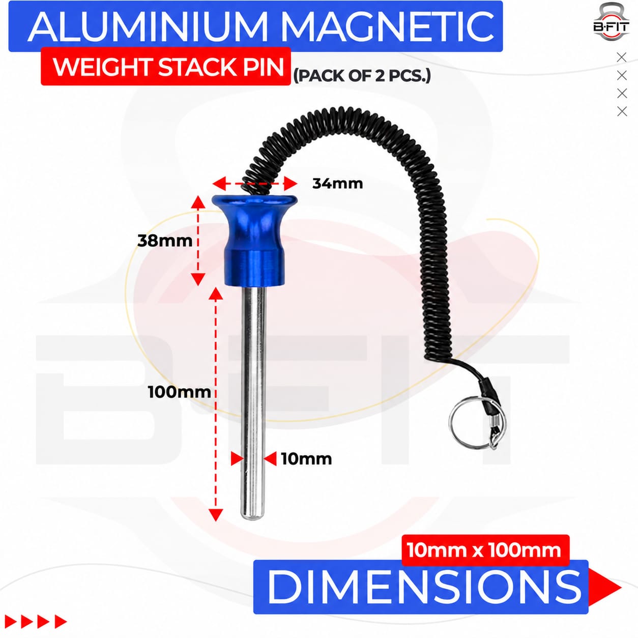 B FIT Pack of 2 Pin Tensile - Magnetic Universal Weight Stack Replacement SELECTOR Key - Size Dia 10 MM 100 MM Locking Space