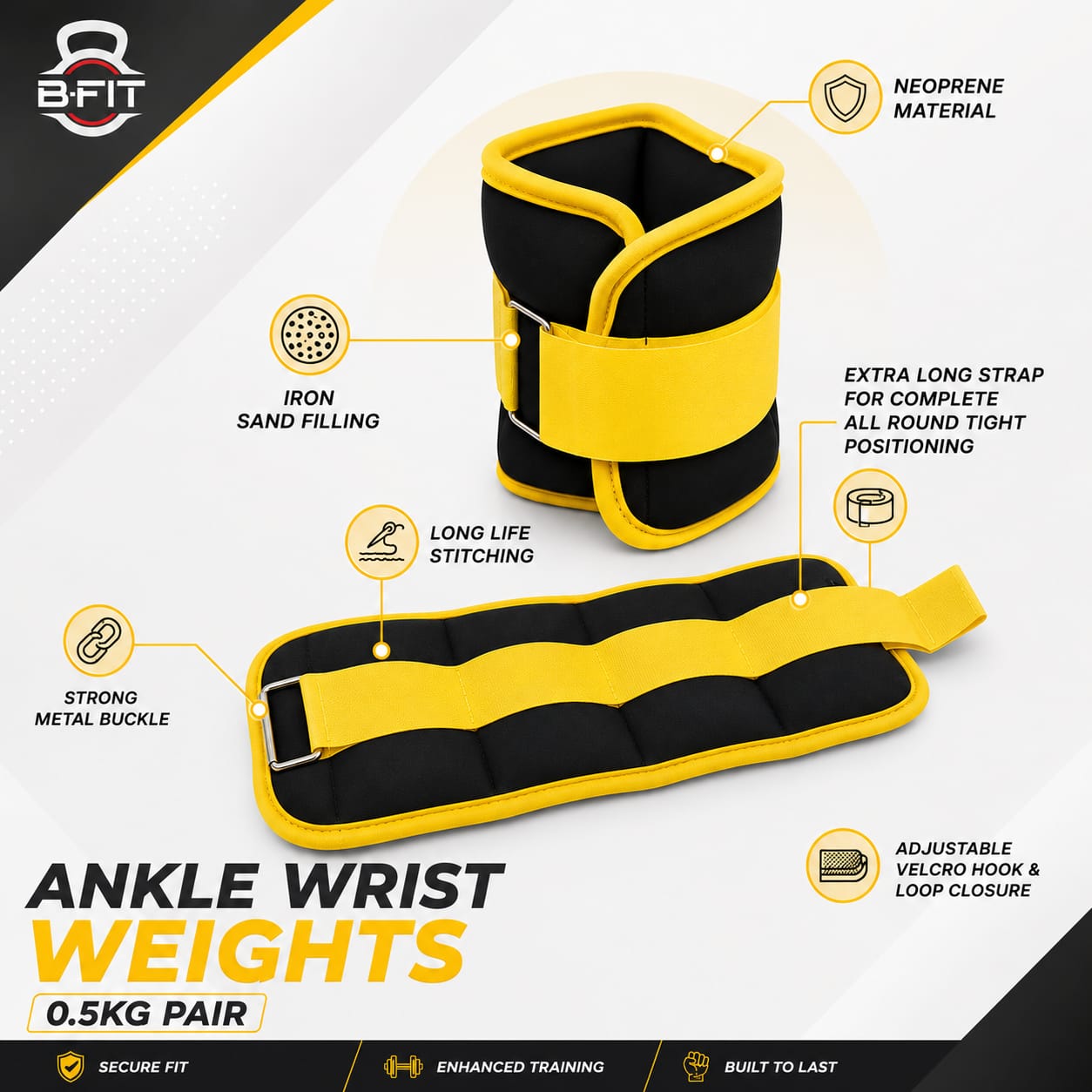 Ankle Wrist Weights 05 KgX 2 Each with Fully Adjustable Strap for Arm Hand Leg - Best for Walking Jogging Gymnastics Aerobics
