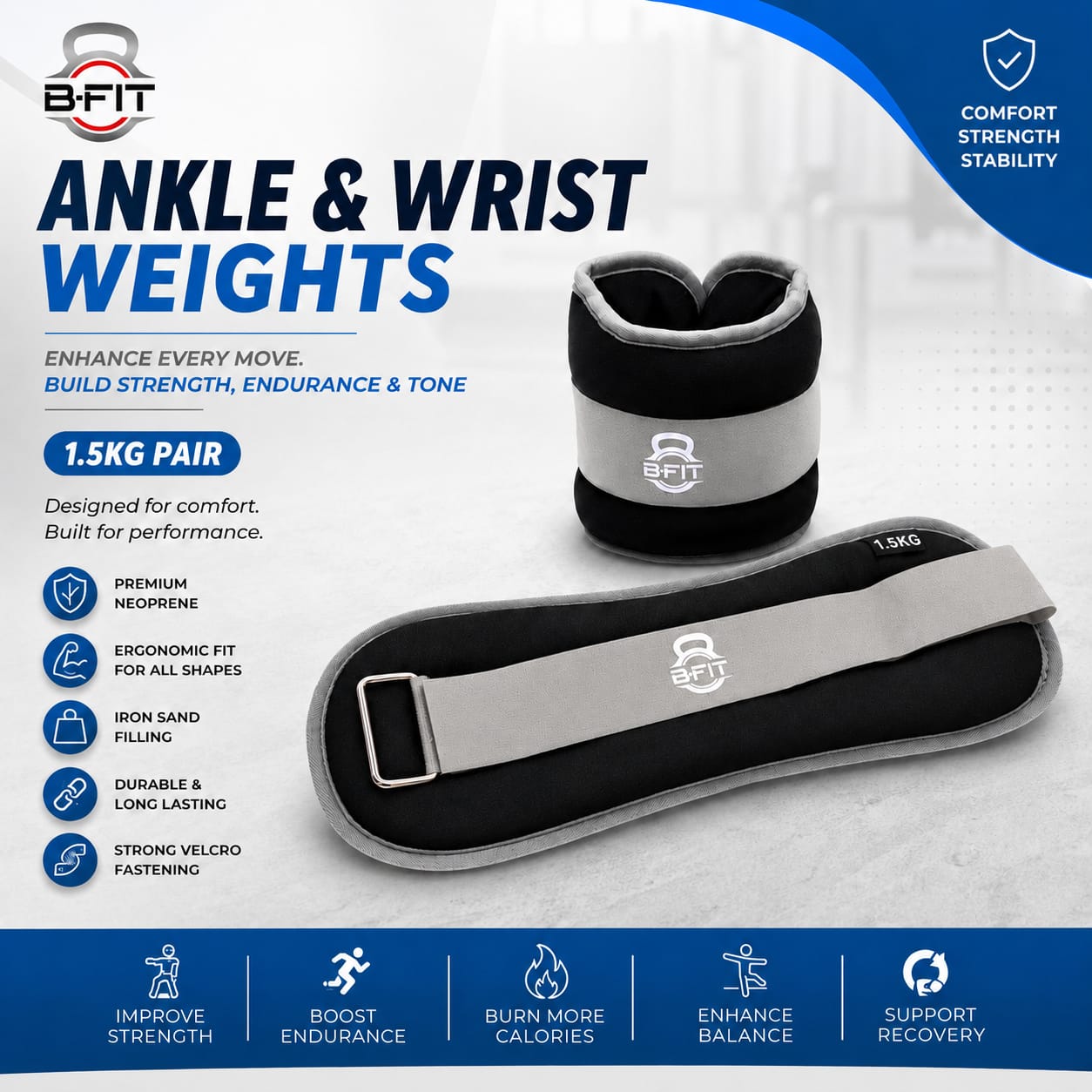 Ankle Wrist Weights 15 KgX 2 Each with Fully Adjustable Strap for Arm Hand Leg - Best for Walking Jogging Gymnastics Aerobics