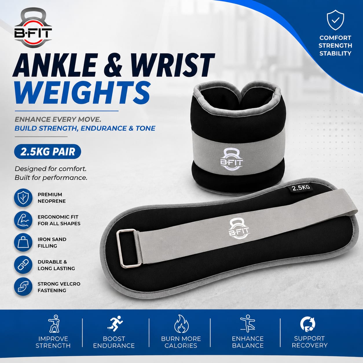 Ankle Wrist Weights 25 KgX 2 Each with Fully Adjustable Strap for Arm Hand Leg - Best for Walking Jogging Gymnastics Aerobics