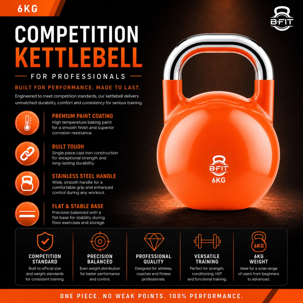 B Fit Competition Kettlebell 6 KG Professional Grade Kettlebell for Fitness Weightlifting Core Training
