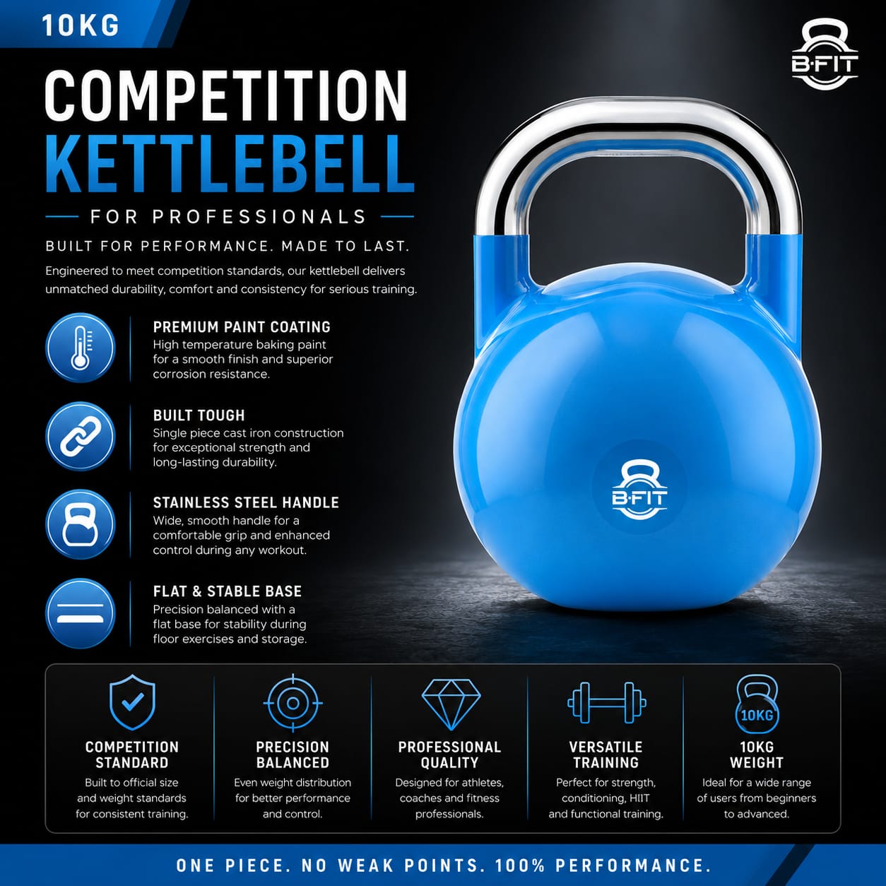 B Fit Competition Kettlebell 10 KG Professional Grade Kettlebell for Fitness Weightlifting Core Training