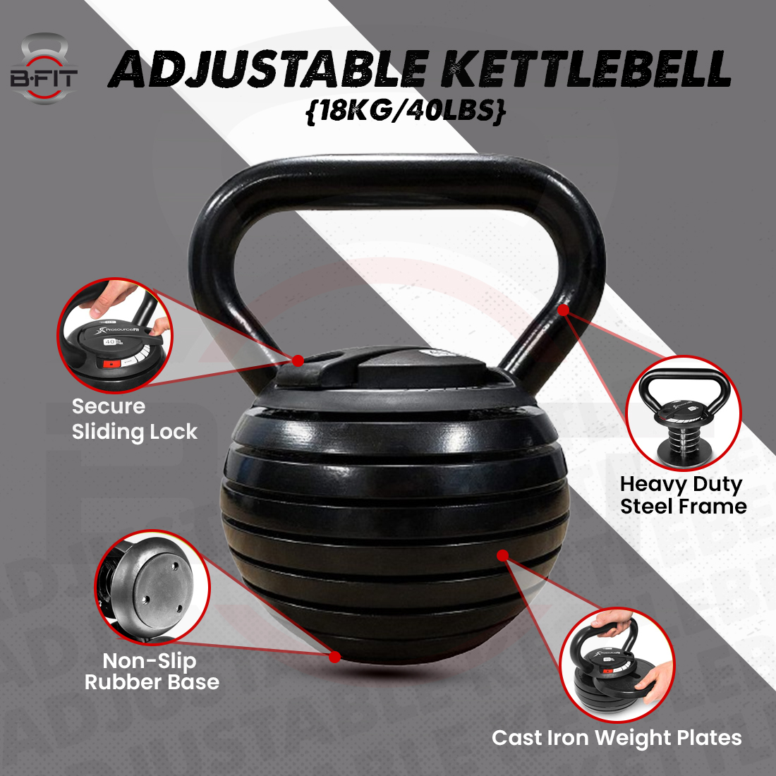 B Fit Adjustable Kettlebell SetStrength Training Kettlebells 10 15 20 25 30 35 40 LbGreat Assistant for Home Office Fitness