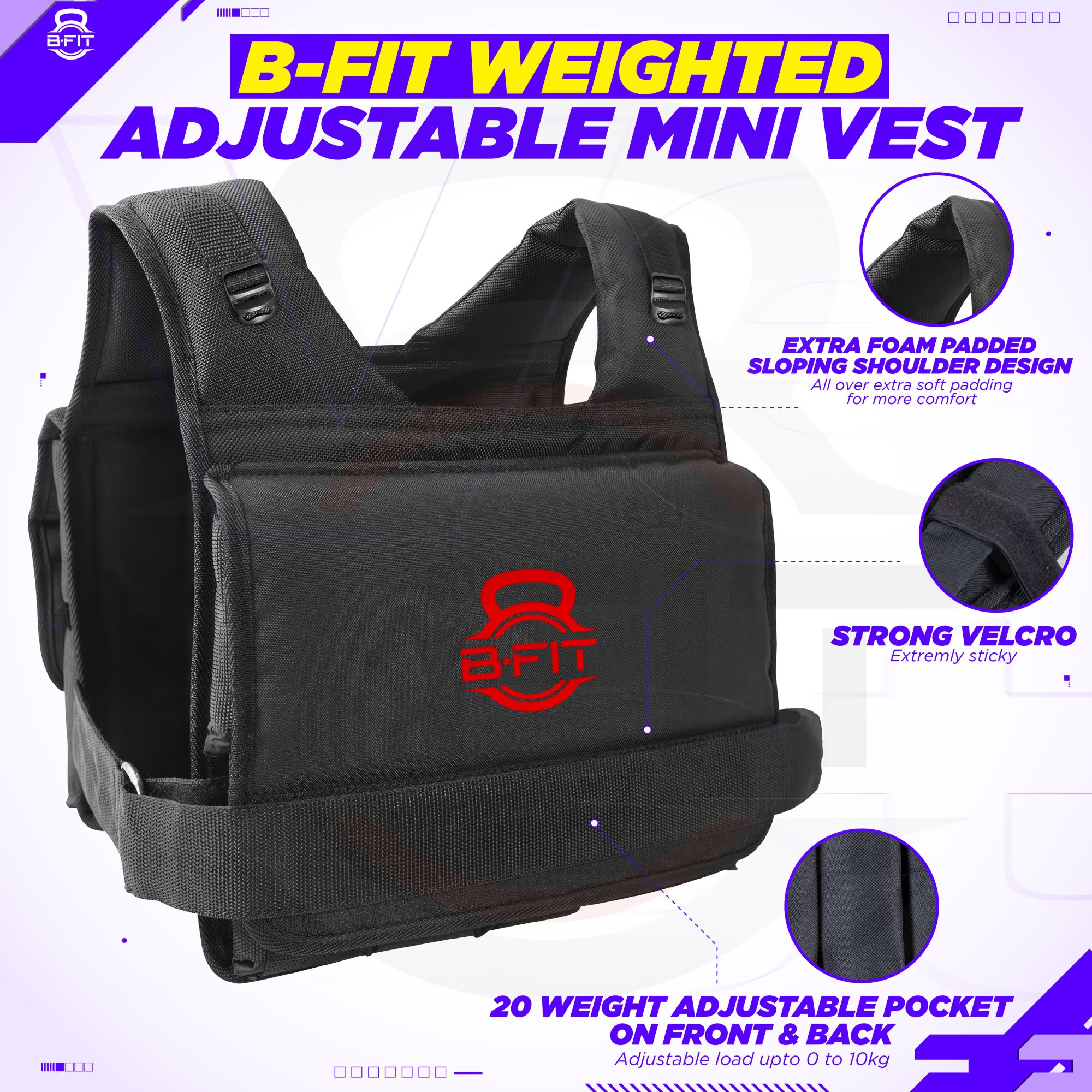 B Fit Short Style Adjustable Weighted Vest Jacket weight 1015 Kgs