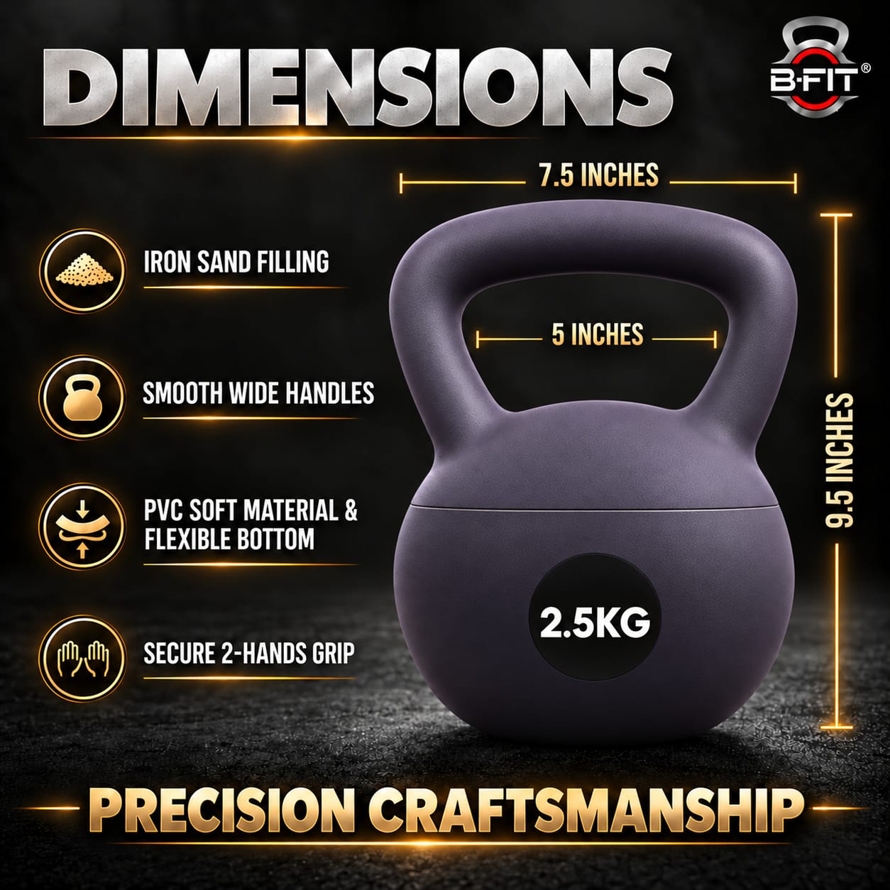 B Fit Soft Kettlebells 25 Kg with Cushioned Impact-Resistant Base and Anti-Slip
